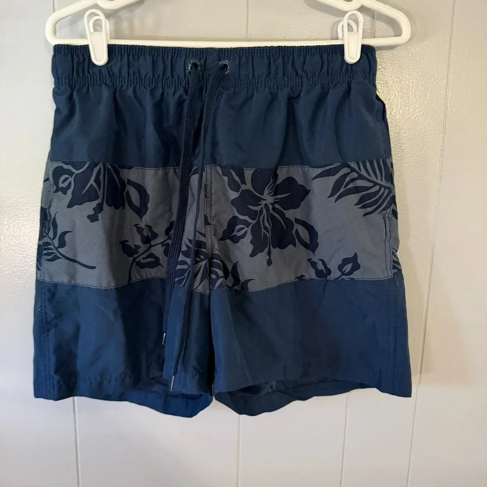 Kanu Surf Swim Trunks Mens Large Navy Blue Tropical Hibiscus‎ Board Shorts